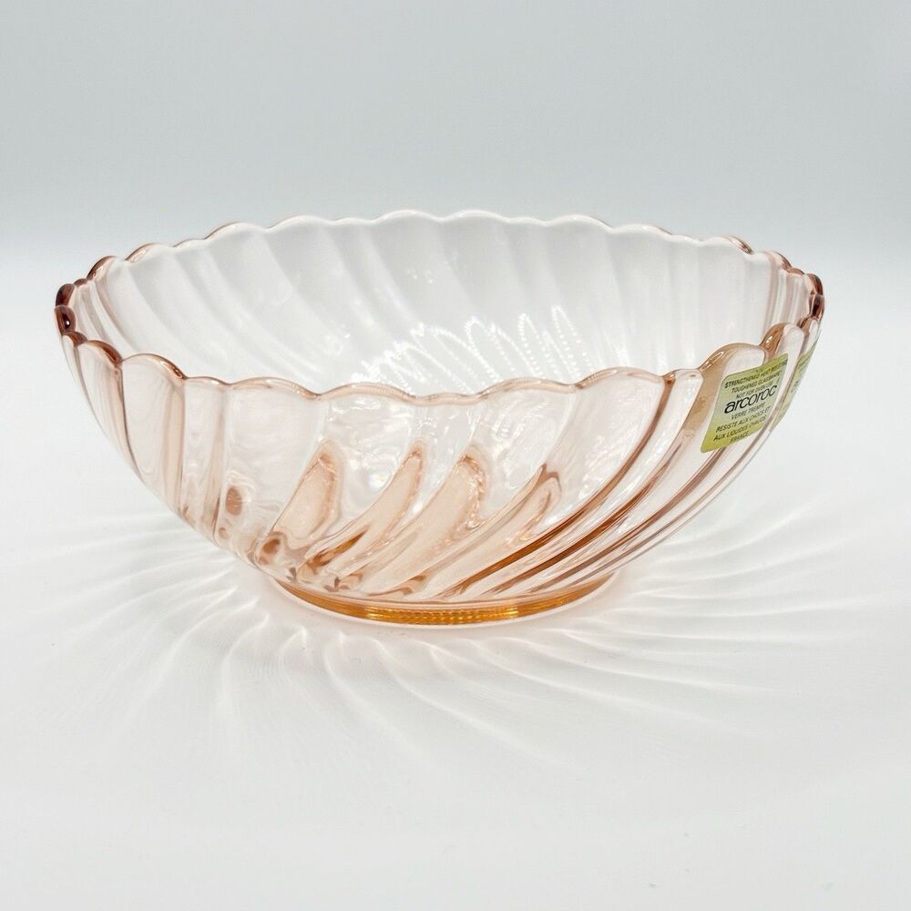 Arcoroc Glassware Rosaline Pink Fruit Berry Bowl France Swirled Pattern NWT